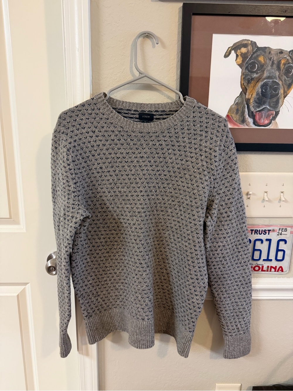 J. Crew Men’s Light Gray Crewneck Sweater with Navy Fleck